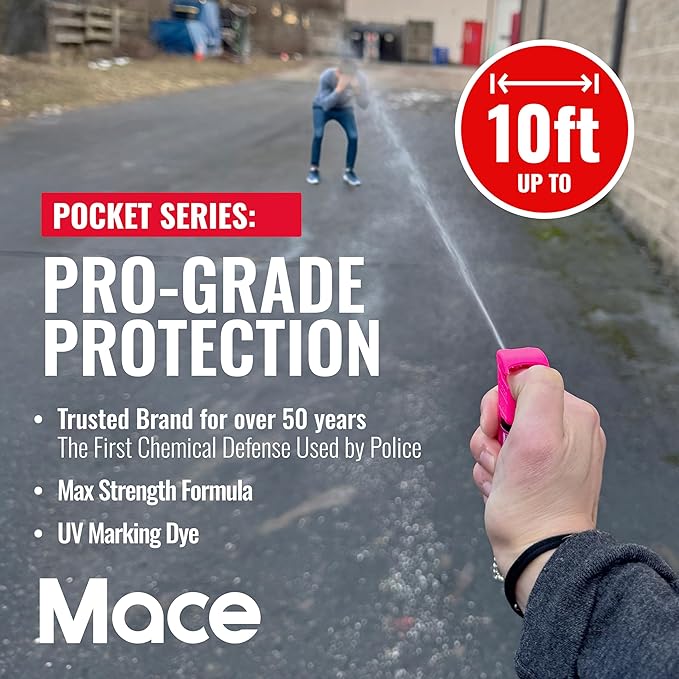 Mace Personal Safety Alarm & Mace Pepper Spray Kit - Loud 130db Siren with Built in Emergency Whistle, 10 Feet Range Pocket Model (0.42 oz) Self Defense Pepper Spray for Women & Men - Neon Pink