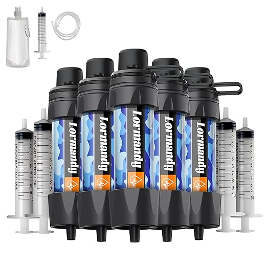 Straw Water Filter 5 Pack – Outdoor Camping & Hiking Survival Gear Kit for Family Use, Ultra-Light Personal Filter Straws for Backpacking, Travel, Bug-Out Bags and Emergency Preparedness