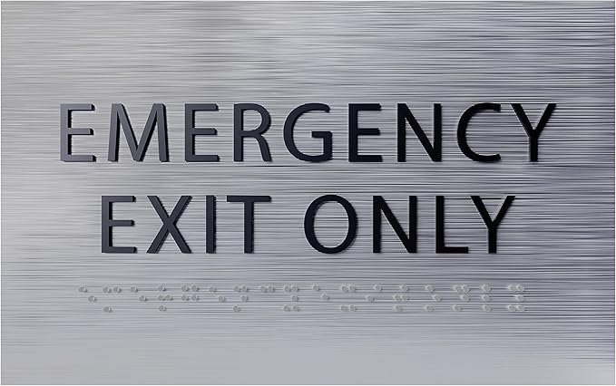 6" X4" Emergency Exit Only Sign - ADA Compliant Tactile Graphics Grade 2 Braille Text Prohibition Sign | Wall Mount Plastic Emergency Safety Restriction Sign for Business & Office
