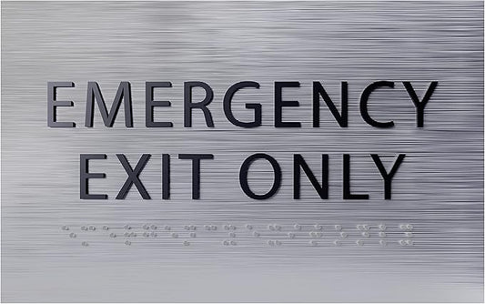 6" X4" Emergency Exit Only Sign - ADA Compliant Tactile Graphics Grade 2 Braille Text Prohibition Sign | Wall Mount Plastic Emergency Safety Restriction Sign for Business & Office