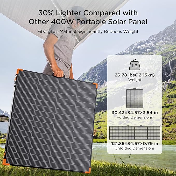N-Type 16BB 450W Portable Solar Panel with Bypass Diode,RV Essentials,38V Foldable Solar Charger for Power Station 25% High Efficiency IP68 Waterproof 4 Reinforced Kickstands for Camping RV