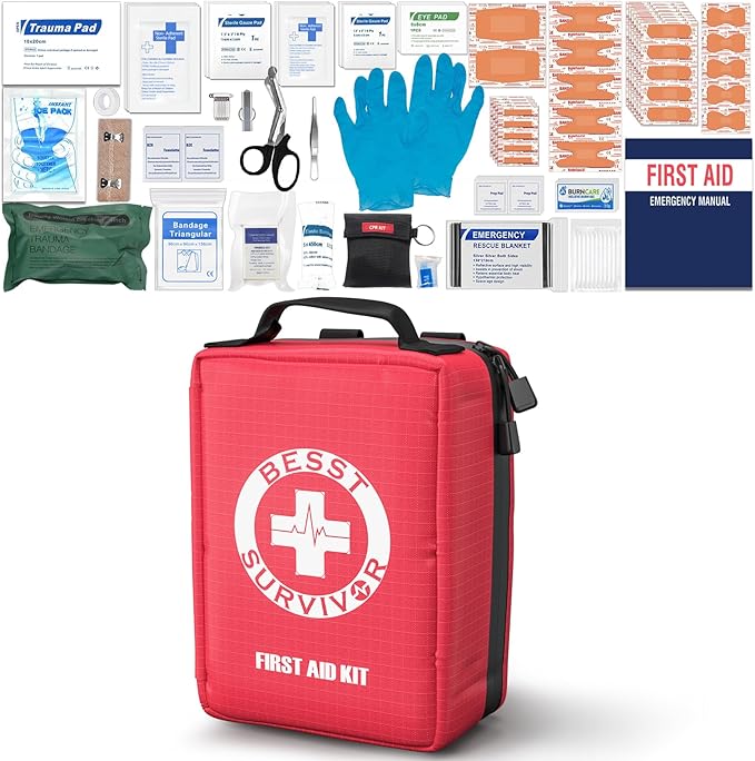 Premium First Aid Kit with Labelled Compartments, Waterproof & Organized Molle Medical Kit for Home, Car, Hiking, Camping, Travel & Roadside Emergencies and Everyday Safety