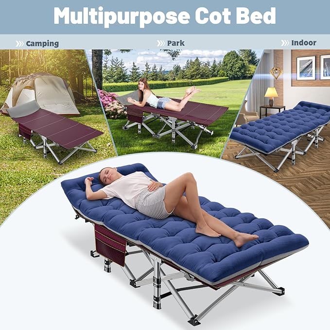 Slsy Folding Camping Cot for Adults with Pad, Padded Portable Sleeping Cots, Camp Bed with Carry Bag for Outdoor Travel, Beach, Hiking