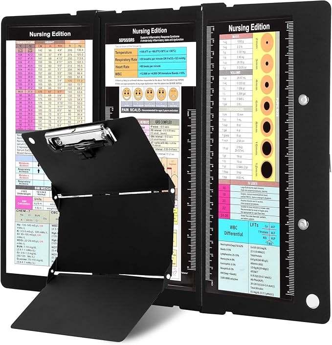 Nursing Foldable Medical Clipboard, Edition Cheat Sheets Lithium 3 Layers Foldable Clipboards Nursing Pocket Size Profile Clip Nurse Clipboards Notepad for Nurses Students and Doctors, Black