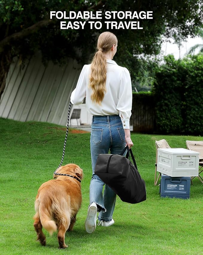 33-Inch Collapsible Travel Dog Crate, Portable 4-Door Soft Kennel for Medium to Large Dogs, Chew-Proof Mesh Windows, Indoor/Outdoor Use, Foldable, with Storage Bag (Black)