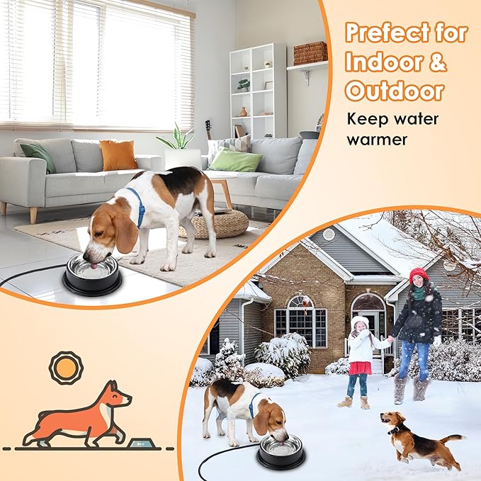 Heated Water Bowl for Dog Cat with Thermostatic Control, 55W 80oz Removable Stainless Steel Heated Dog Pet Bowl with Anti Chew Cord