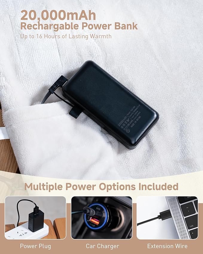 Cordless Heated Blanket with Hood, USB Battery Powered Heated Wearable Blanket with 9 Heating Zones, 20000 mAh Power Bank, 3 Levels, Portable Heated Throw Blanket, Heated Shawl, Camping Blanket, Gift