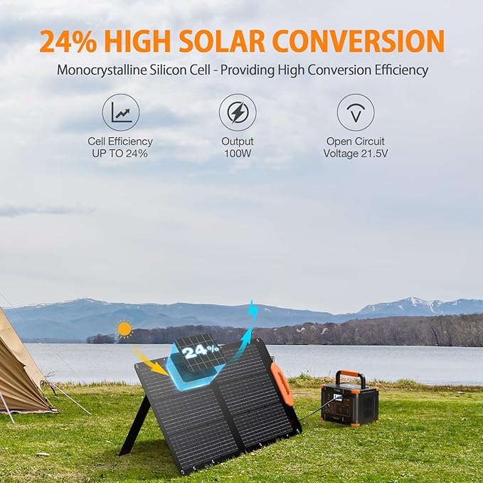 GRECELL 100W Solar Panel, 21.5V Portable Foldable Solar Panel 24% High Efficiency with Fast Charger and Adjustable Kickstand for Power Station, Solar Cell Charger for Outdoor Camping RV Van Travel
