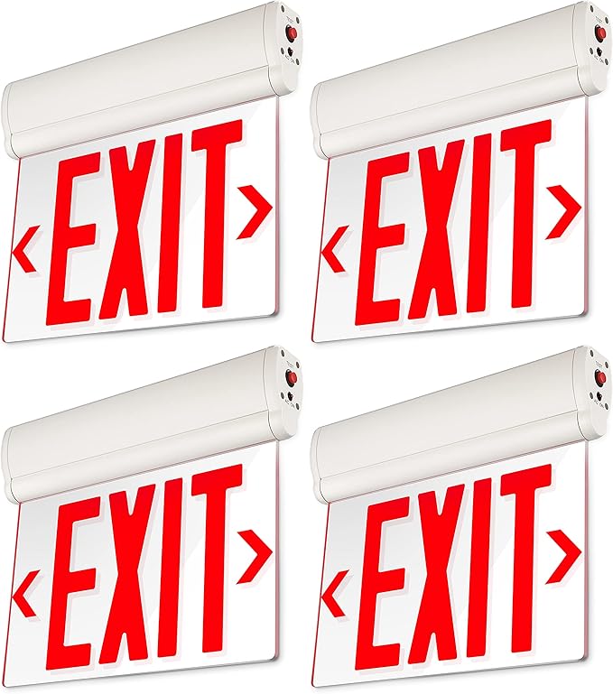 LEONLITE Emergency Exit Sign, LED Edge Lit Exit Sign, Exit Light with Battery Backup, UL Listed, Double Sided, Rotating Acrylic Clear Panel, Top/Side/Wall Mount, 120/277V, Red, Pack of 4