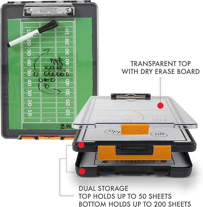Dexas Clearview Clipcase Dry Erase clipboard, 13.75 x 9.5 Inch, Orange. See papers clearly outdoors, stay organized and dry. Ideal for coaching, teaching, homeschooling, art, trades, and medical pros.