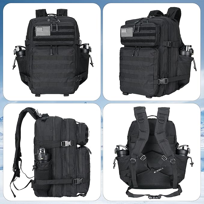 45L Tactical Assault Backpack 3 day assault pack with Molle Waterproof backpack Rucksack for Tactical Backpacks (Black)