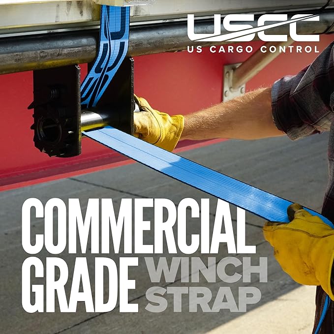 US Cargo Control 4" x 30' Winch Straps with Twisted Sewn Loops (10-Pack), 5,400 LBS Working Load Limit, Heavy Duty Flatbed Tie Downs, Blue 4 Inch Straps for Flatbed Trailers and Trucks