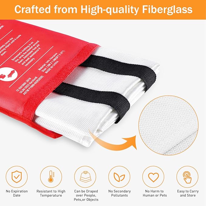 Mondoshop Fire Blanket Emergency for Home and Kitchen - 2 Pack 60"x60" Fire Blankets Fire Resistant Blanket for Camping, Grill, Car, Office, Warehouse, School, Picnic, Garages, Workshops