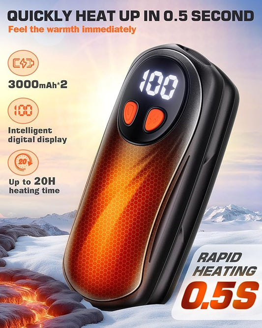 Hand Warmers Rechargeable 2 Pack, 6000mAh Electric Hand Warmers, 5-Level Heating with Battery Display, Reusable Portable Pocket Heater, Gifts for Christmas, Outdoor, Golf, Travel, Hunting, Camping