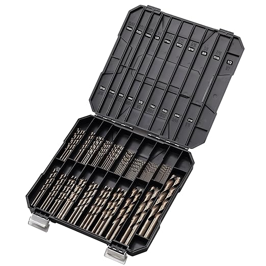 Cobalt Drill Bit Set for Hardened Metal and Stainless Steel, 122Pcs M35 High Speed Steel Twist Jobber Metal Drill Bits 1/16"-1/2", with Plastic Index Storage Case