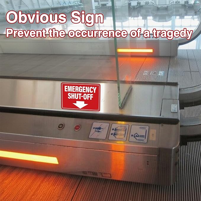 Emergency Shut-Off Sign Sticker with Down Arrow, Waterproof Durable Emergency Stop Stickers, Shut Off Valve Sign for Powered Machinery and Equipment