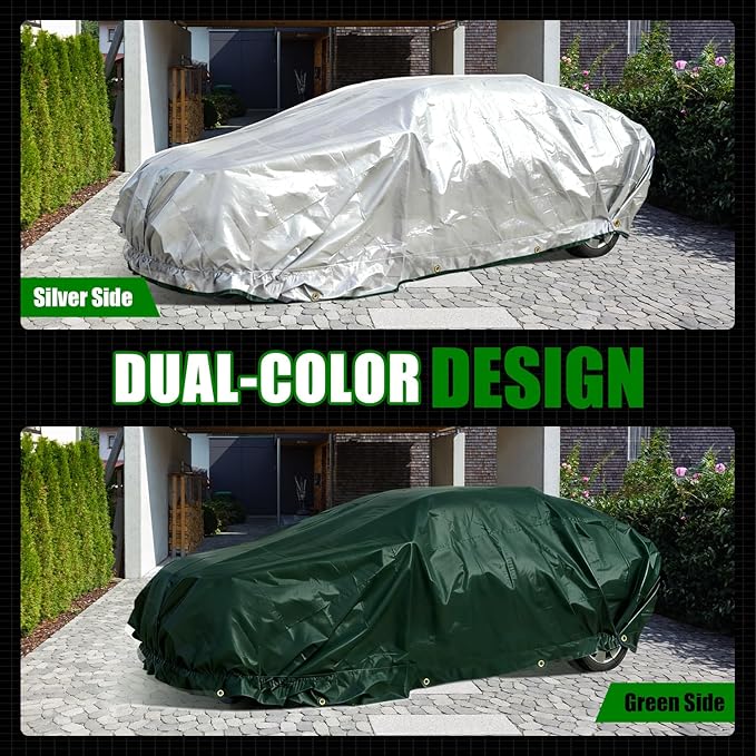Sunvigor Tarp Waterproof 10x20Ft, Extra Thick 16 Mil Heavy Duty Tarp Cover, Tear & Fade Resistant, Outdoor Tarps with Brass Grommets and Reinforced Edges for Roof, Camping, Patio, Boat (Green/Silver)