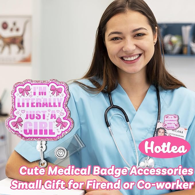 Im Literally Just a Girl Badge Reel with Alligator Clip Funny ID Badge Holders Cute RN LPN CNA MA PCT Badge Buddy Nursing Medical Students Nurse Accessories for Work