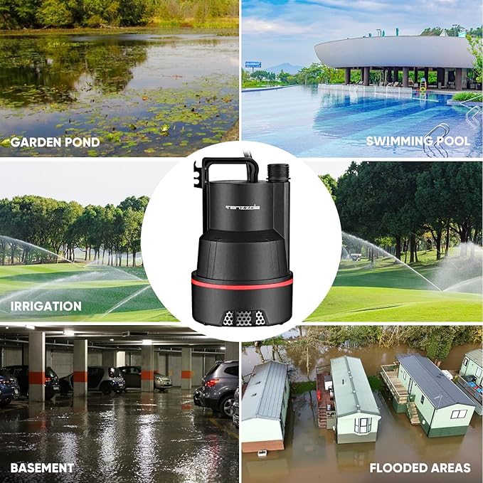 Sump Pump, 1/3 HP 2400GPH Submersible Utility Water Pump, Thermoplastic Portable Electric Water Removal Transfer Pump with 16.4FT Cord for Swimming Pool Basement Garden Pond Tubs Draining