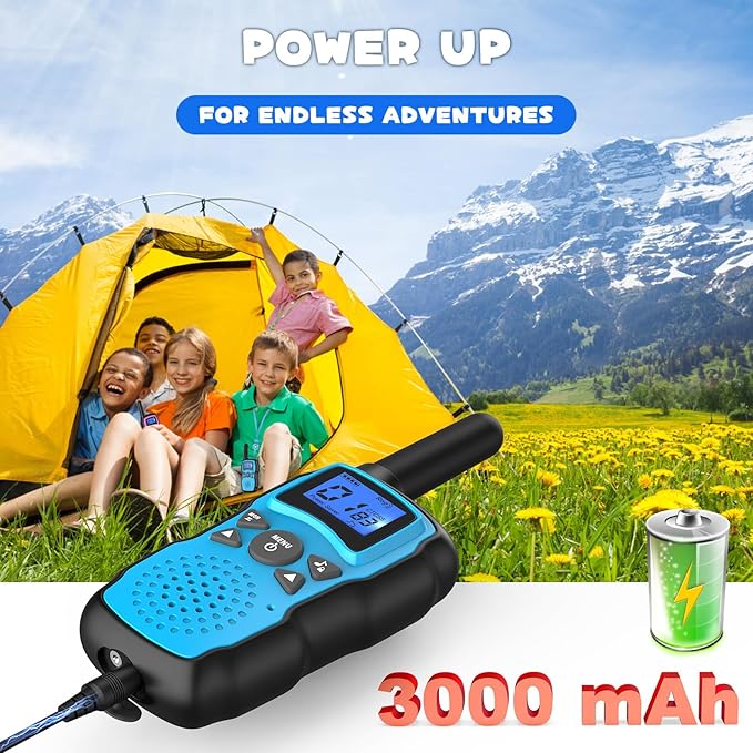 Wishouse Walkie Talkies Rechargeable for Kids Adults Long Range,Xmas Birthday Gift for Boys Girls 4 5 6 7 8 9 10 Year Old,Hiking Gear Camping Games Toys with Flashlight,VOX,Easy to Use 3 Pack