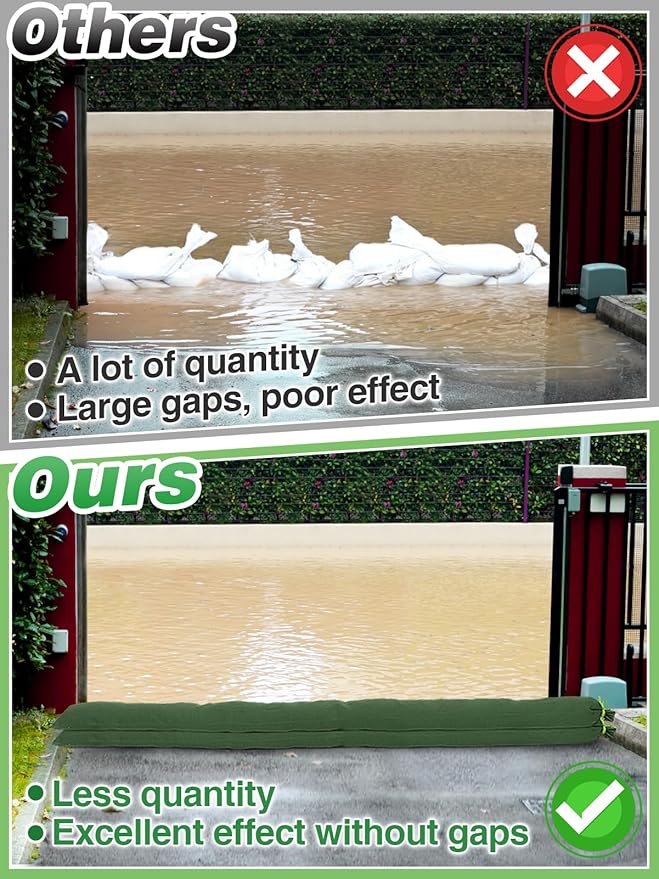 4Pcs 10'× 6'' Long Sand Bags for Flooding - Thickened Canvas Flood Protection Sandbag Tube with Elastic Band, Reusable Flood Rain Wind Barrier Sand Bag Tube for Door Window Flood Control