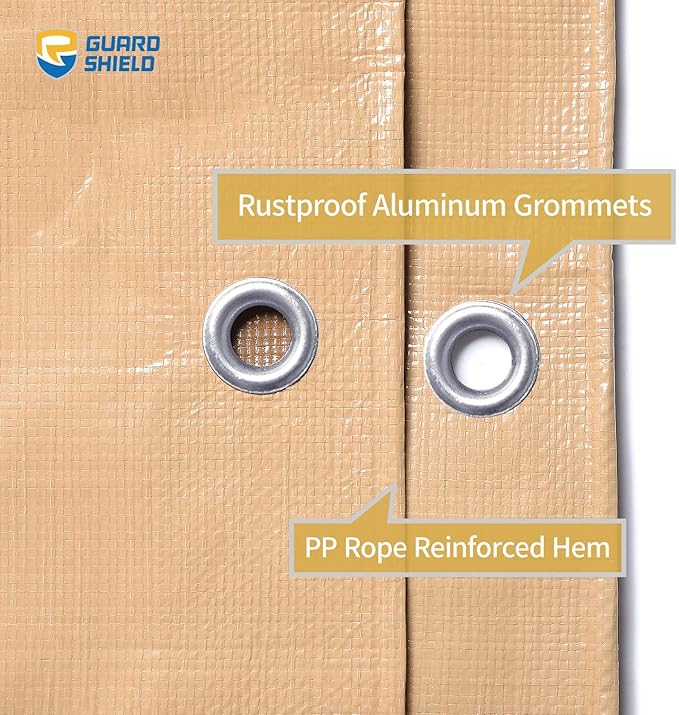 GUARD SHIELD Beige Tarp 20x40 Feet Large Tarps Heavy Duty Outdoor Tarpaulin Cover 12mil