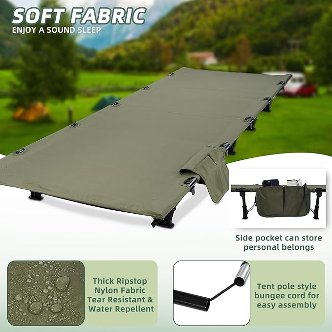 Elevon Camping Cot, 28" Extra Wide Sleeping Cot, Portable Folding Tent Camping Bed, Compact for Outdoor Travel, Base Camp, Hiking, Mountaineering, Lightweight Backpacking, 400lb Capacity