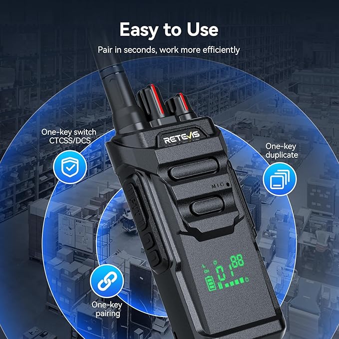 Retevis RT48H Heavy Duty Walkie Talkies Long Range, Hidden Display, IP67 Waterproof, Fast Charing, Portable FRS 2 Way Radio with 6-Way Charger, Commercial Radio for Security Industry (6 Pack)