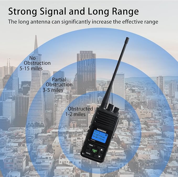 SAMCOM Long Range Radio Walkie Talkies for Adults, FPCN30A Two Way Radio Rechargeable, 5 Watt High Power 2-Way Radio, Programmable UHF Radios with Earpiece (Black 2 Pcs)