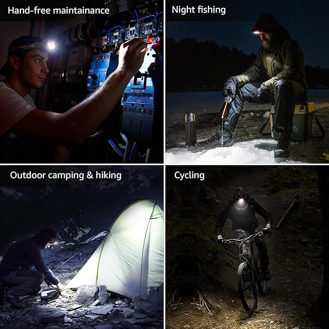 Lepro 320015 Battery Powered Headlamp - 1300Lux Super Bright LED Head Lamp with Red Light, IPX4 Waterproof Headlights for Outdoor Camping, Hiking, Hunting, Power Outages, Emergency, Hurricane - Red
