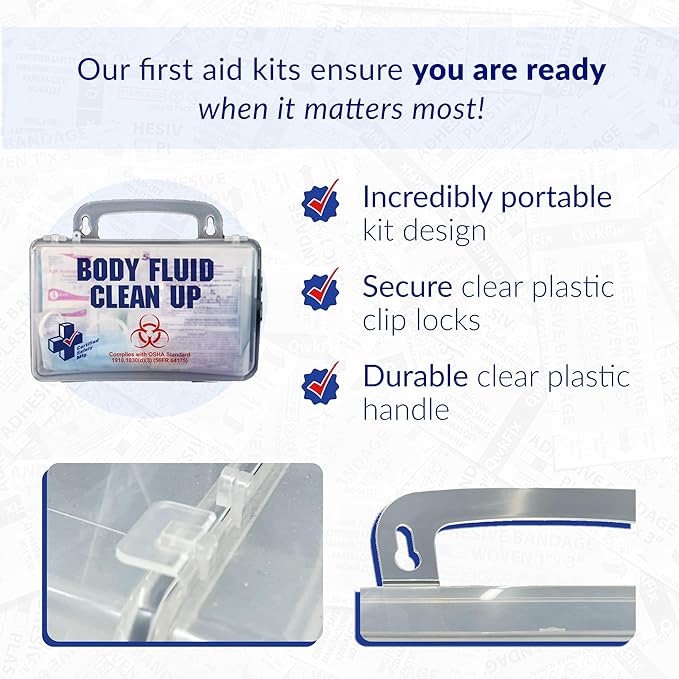 Certified Safety Mfg Bloodborne Pathogen Kit OSHA Certified - 22pc USA-Made Bodily Fluid and Vomit Clean Up Kit with a Fluid Solidifier, PPE Equipment, and More - Biohazard Cleanup Supplies and Tools