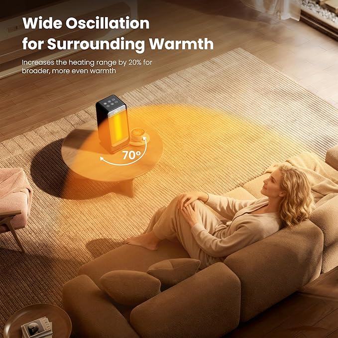 Space Heater,1500W Portable Heaters for Indoor Use with Thermostat, 70°Oscillation, Digital Display, 12H Timer,Electric PTC Ceramic Fast Safety Heat for Office Bedroom Desk