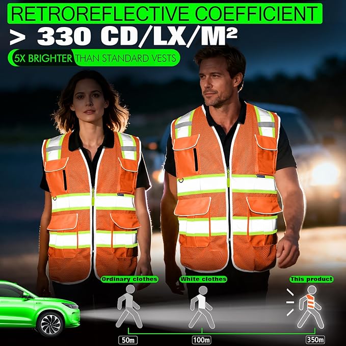 BeautyWill 10 Pack Custom Logo Safety Vest ANSI Class 2 High Visibility Reflective Vest Personalized Construction Vest Bulk