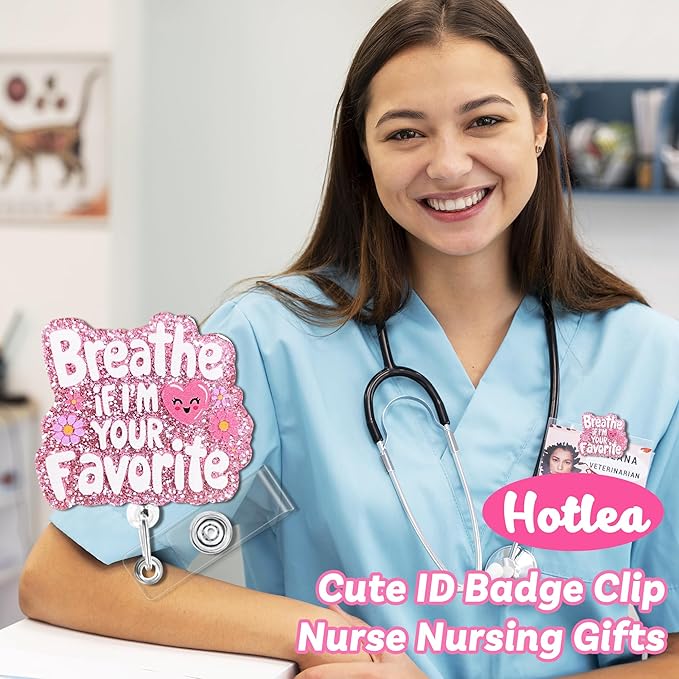 Breath If Im Your Favorite Badge Reel with Alligator Clip Funny ID Badge Holders Cute RN LPN CNA MA PCT Badge Buddy Nursing Medical Students Nurse Accessories for Work