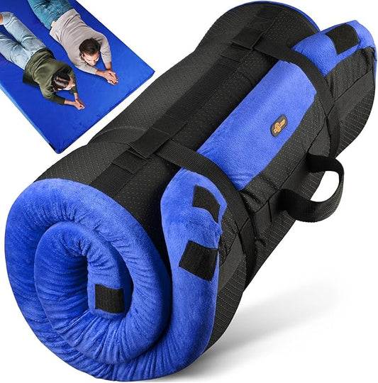3 Inch Memory Foam Camping Mattress, Dual Layer Thick Sleeping Camp Pad for Car Tent Cot, Roll-Up Portable Glamping Floor Bed for Guests Sleepover