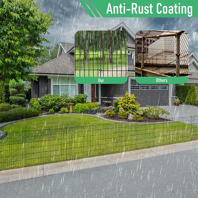 10 Panels Garden Fence Dog Fence Outdoor for Yard,40in H x 23.6ft L Rustproof Metal Fencing with Ground Stakes|No Dig Temporary Animal Proof Containment for Pets/Rabbits|Durable Patio Security Panels