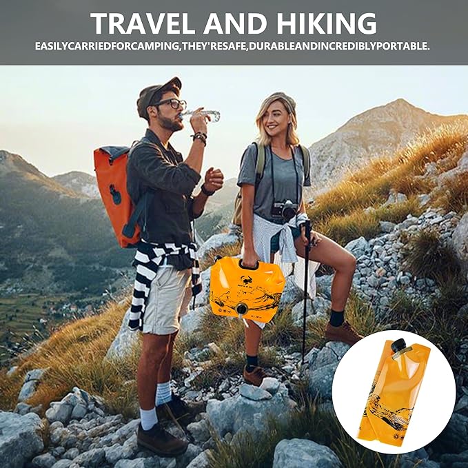Collapsible 8L Water Storage Bag, BPA-Free Portable Folding Water Jug with Adjustable Faucet, Leakproof Emergency Water Bag for Camping, Hiking, Riding, Outdoor Sport (2, Orange)