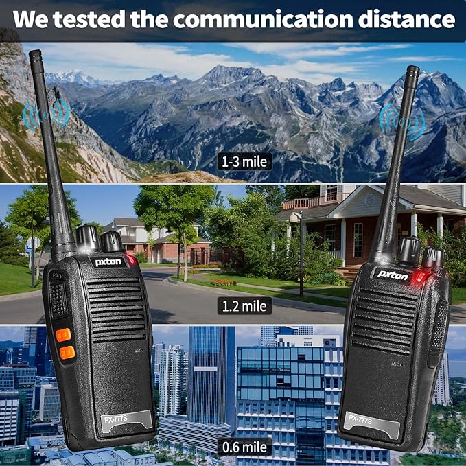 pxton 777S walkie talkies Long Range for Adults Rechargeable with Earpieces and Li-ion Battery,Two Way radios has VOX/TOT/Emergency Alarm/Battery Low Alert/Flashlight/Scan Function（4 Pack）