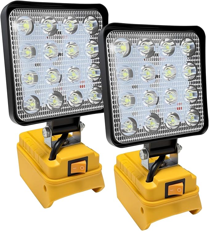 2pcs Cordless Work Light Compatible with DEWALT 20V Battery.48W 3800LM Wide Beam Flood Light with Two USB Charging Port Flashlight for Emergency,Workshop,Garage.(No Battery)