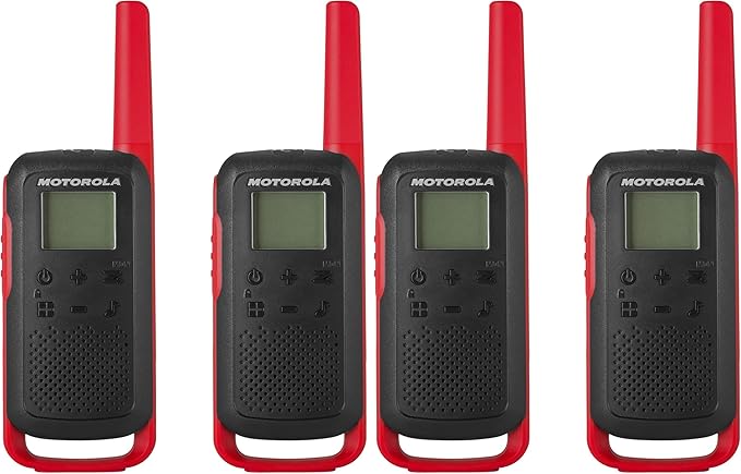 Motorola Solutions Two-Way Radio, 20 Mile Range, 22 Channel | T210 Talkabout | Rechargeable | 4 Pack | Black/Red