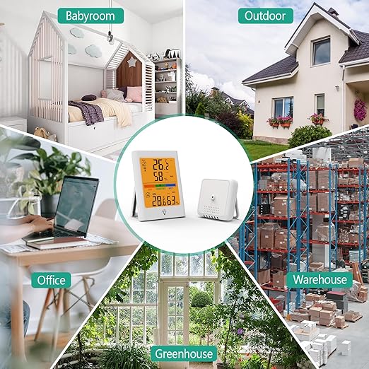 Indoor Outdoor Thermometer Wireless, Digital Temperature Humidity Monitor with 330FT Range Remote Sensor, Automatic Backlight, Comfort Indicator, Max/Min Records for Home, Warehouse (White)