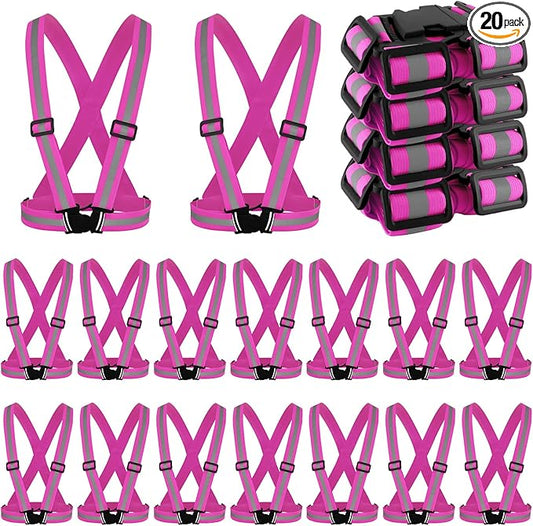 Hercicy 20 Pcs Reflective Vest High Visibility Safety Vests, Adjustable Running Gear Straps Lightweight Reflector for Construction (Pink)