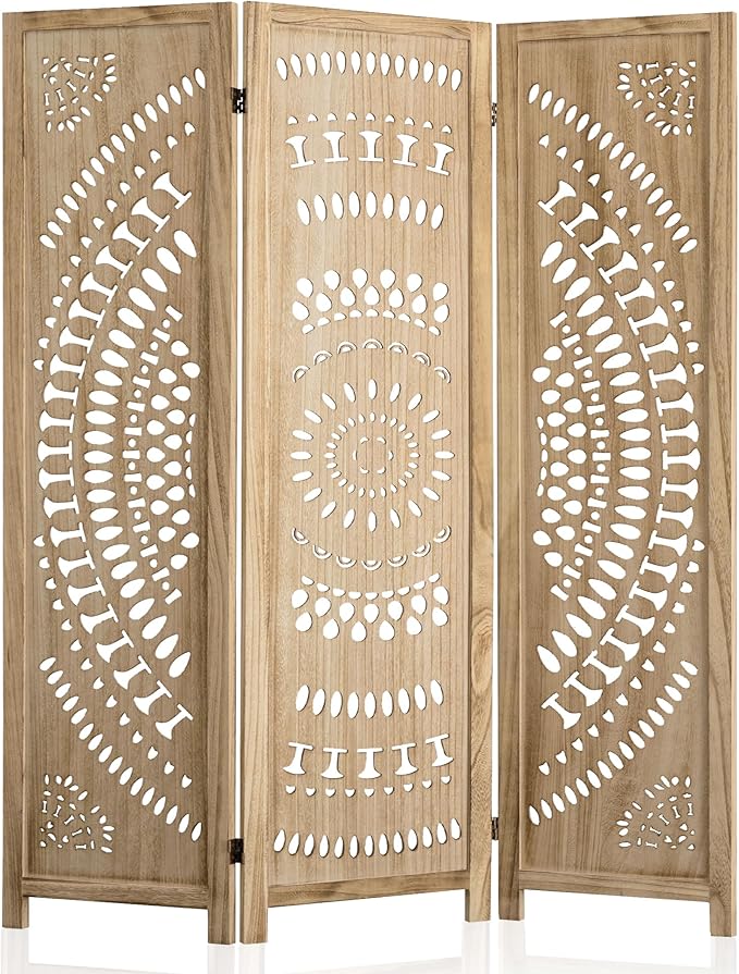 WelFurGeer Handcrafted Carved Wooden Room Divider Screen, Folding Privacy Screen for Room Separation, Decorative Room Dividers, 360° Adjustable Folding Panels for Privacy, Home, Office & Patio