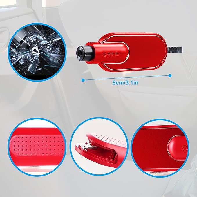 Amooca Emergency Escape Tool 2-Pack Window Breaker & Seatbelt Cutter 2-in-1 Portable Car Safety Hammer for Home & Vehicle Glass Break Red