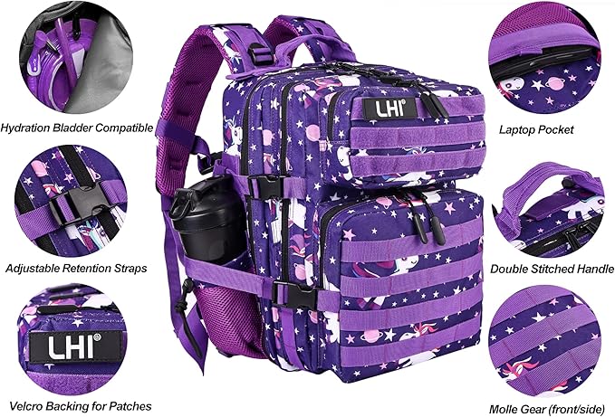 LHI Tactical Military Backpack for Men and Women 25L/35L Army Assault Pack Bag Small Rucksack with Bottle Holder
