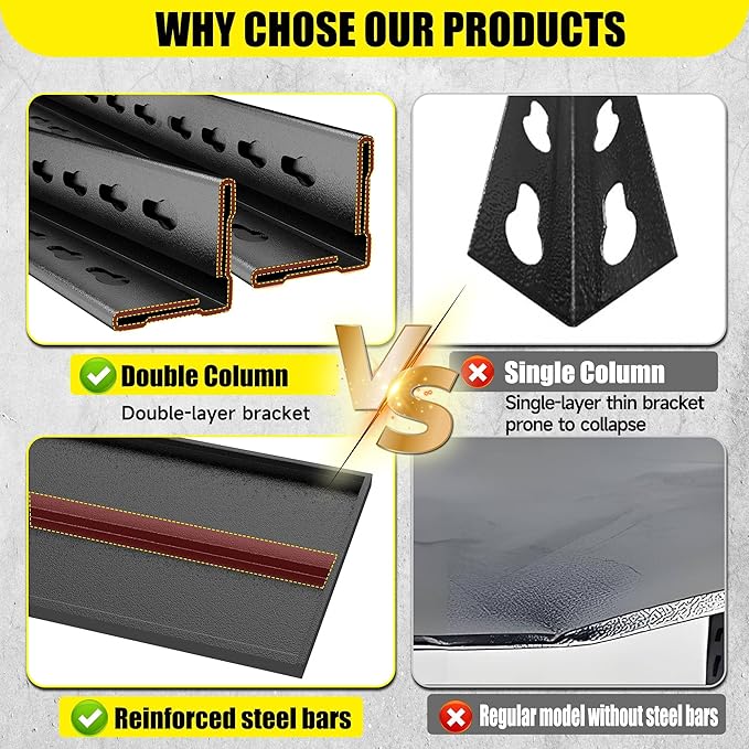 Storage Shelves, Garage Metal Shelving Unit, Adjustable, Double-Layer Column with Reinforced Ribs, Heavy-Duty, Capable of Bearing 600-3600 lbs (Black, 47''W*24''D*54''H, 4-Tier)