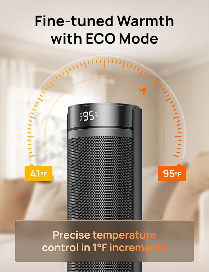 Dreo Space Heater for Large Room, 23 Inch Electric Heaters for Indoor Use, 8 Safe Protection Tower, 70° Oscillation, PTC Ceramic with Thermostat and Remote, Quiet, 12H Timer, Bedroom, Office