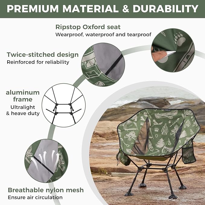 ATEPA UFO3.0 Backpacking Camping Chair, Ultralight Extra Wide Comfortable Folding Chairs Heavy Duty Portable Hexagon Ergonomic Height Adjustable Seat with Anti-Sinking Feet for Hiking, Forestcamp