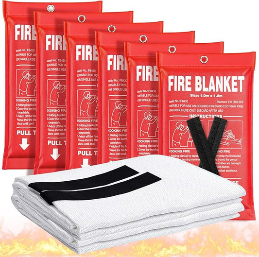 Fire Blanket 6 Pack - 40" x 40" Prepared Emergency Fire Blanket for Home and Kitchen, RV, Grill, Fireplace, Safe & Easy for Young Adults and Elderly Living Alone