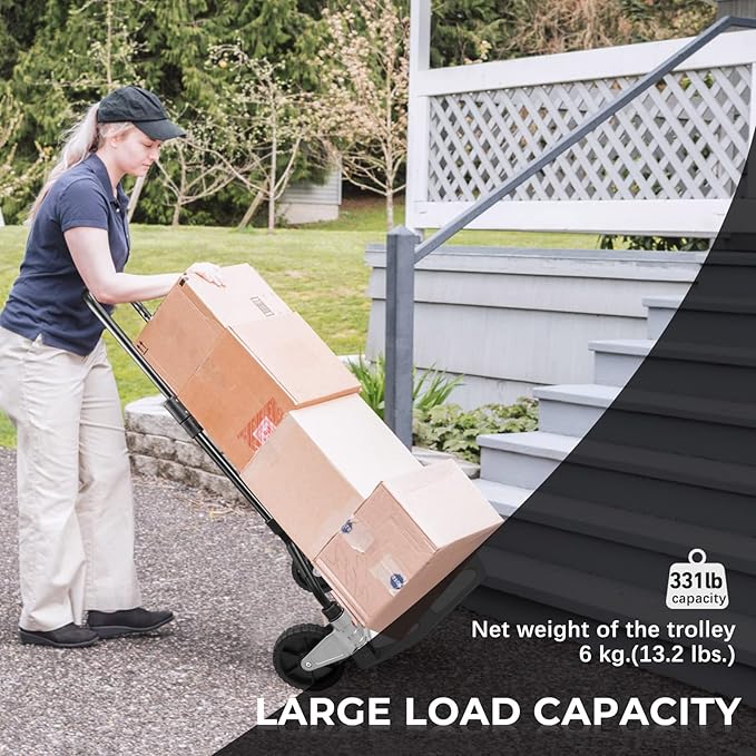 Leeyoung Dolly Cart and Folding Hand Truck，Heavy Duty 331lb Capacity Dolly for Moving，Aluminum Wheel Bracket and Steel Tube，Foldable Hand Truck with Anti-Slip Silent Wheels for Indoor/Outdoor Moving